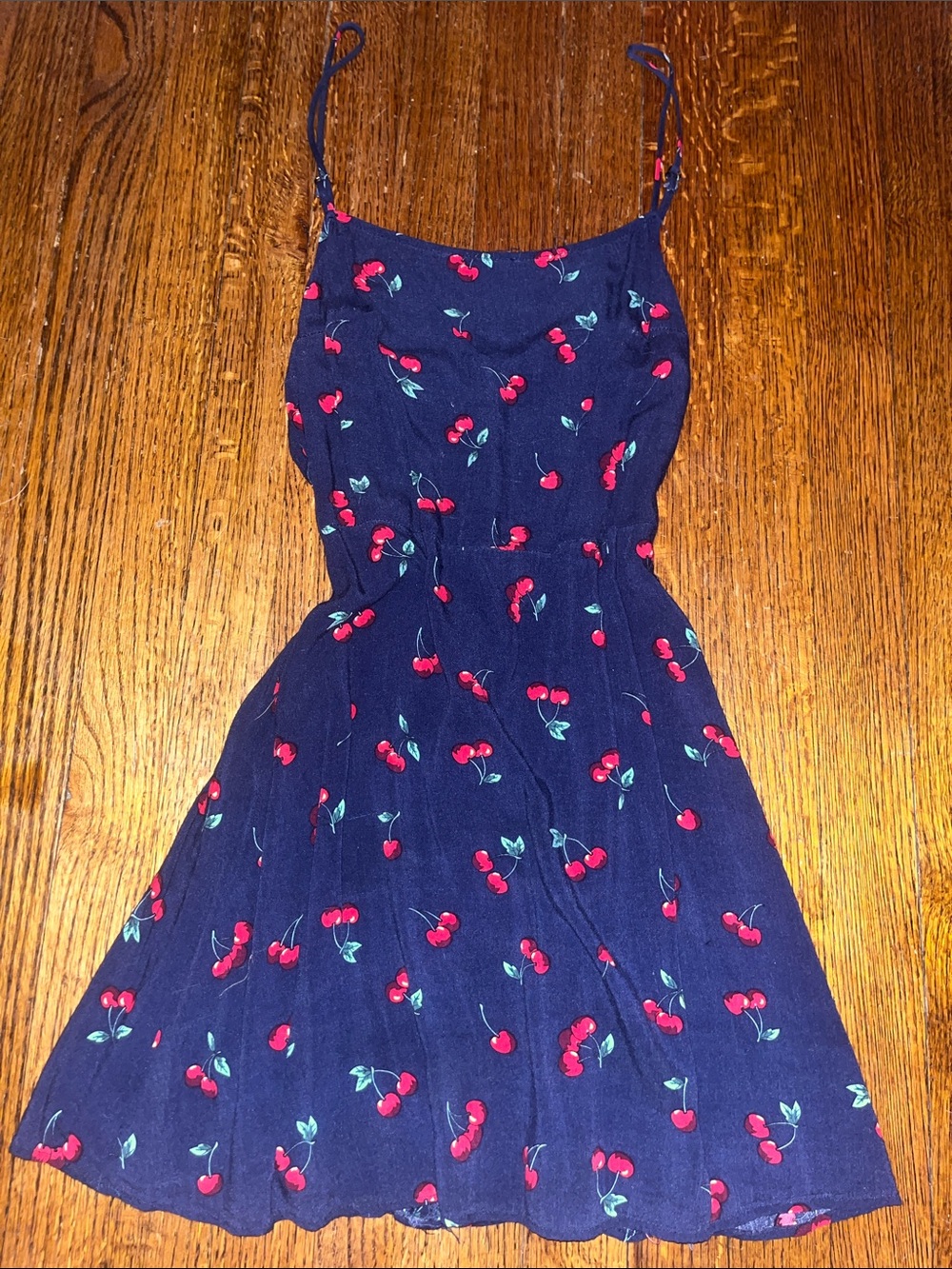 Navy Dress with Red Cherry Print